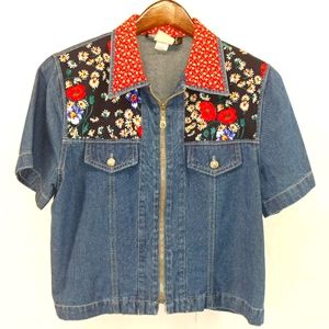 SOLD ✨80s/90s Vintage Denim Floral Zip Front Top
